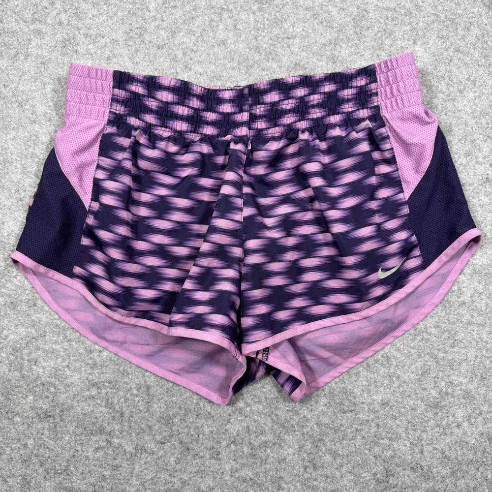 Nike Dri-FIT Racer Running Womens Shorts Size Small Purple Print EUC